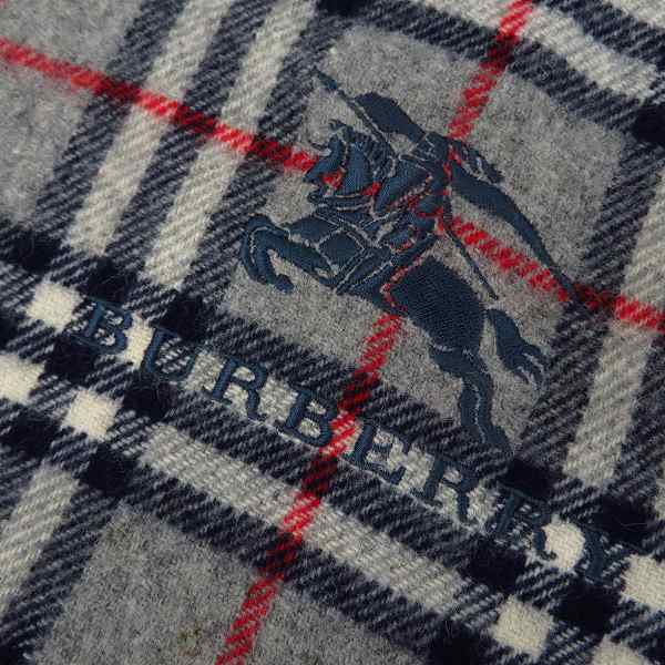 実際に弊社で買取させて頂いたBURBERRY/バーバリー ホースロゴ刺繍 ウール100% チェック柄 マフラー/大判ストールの画像 3枚目
