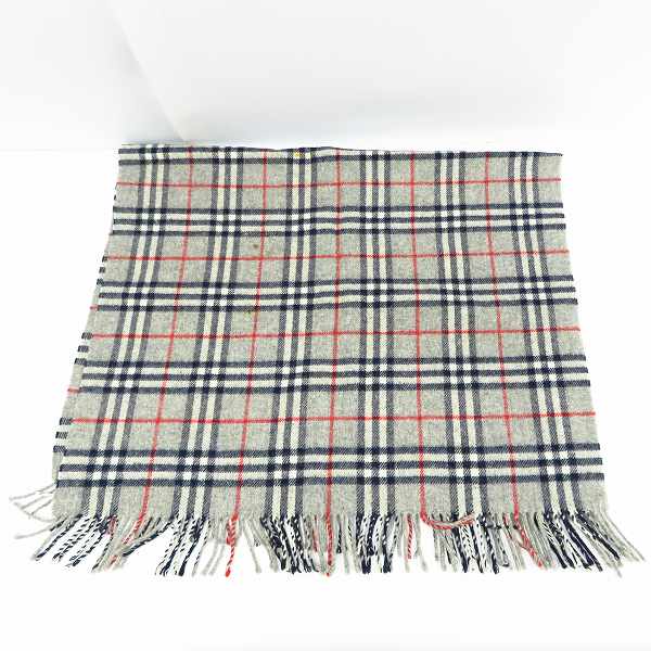 実際に弊社で買取させて頂いたBURBERRY/バーバリー ホースロゴ刺繍 ウール100% チェック柄 マフラー/大判ストールの画像 2枚目