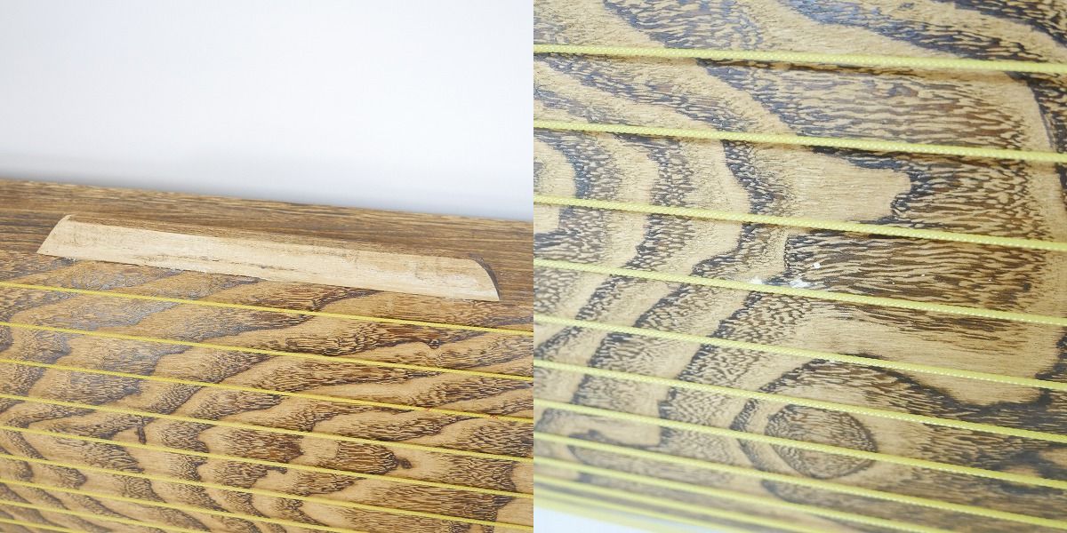 実際に弊社で買取させて頂いた★琴/箏 17弦琴 すだれ彫り 並甲 和楽器 猫足/台/ケース付きの画像 3枚目