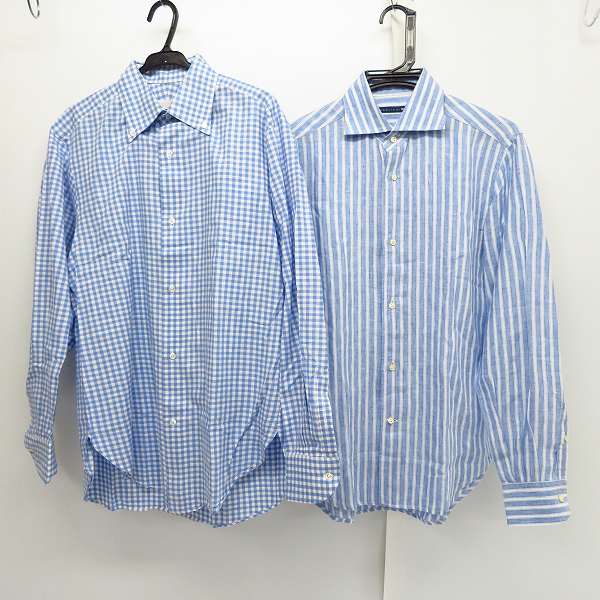 実際に弊社で買取させて頂いたEDIFICE/エディフィス BEAMS/ビームス チェック/ストライプシャツ size：不明 2点セット