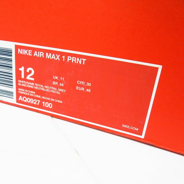 実際に弊社で買取させて頂いた【未使用】NIKE×atmos/ナイキ×アトモス AIR MAX 1 PRNT/ エアマックス1 プリント 'WE LOVE NIKE'AQ0927-100/30の画像 8枚目
