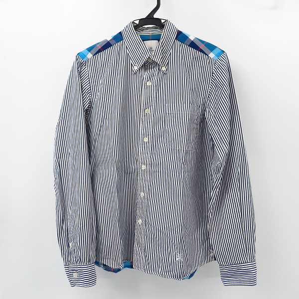 実際に弊社で買取させて頂いたuniform experiment/ユニフォームエクスペリメント 14SS 袖チェック切替ストライプシャツ UE-140071/1
