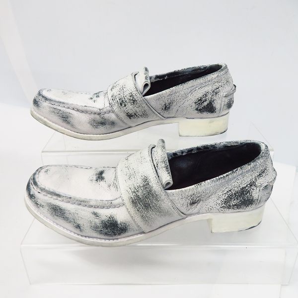 実際に弊社で買取させて頂いたISAMU KATAYAMA BACKLASH/バックラッシュ クラック加工 レザーローファー ホワイト 620-01 26.0の画像 3枚目