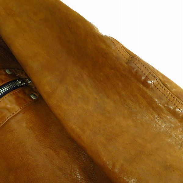 実際に弊社で買取させて頂いたBACKLASH/バックラッシュ 牛革/ドイツカーフ製品染め シングルライダースジャケット 1221-01/2の画像 7枚目