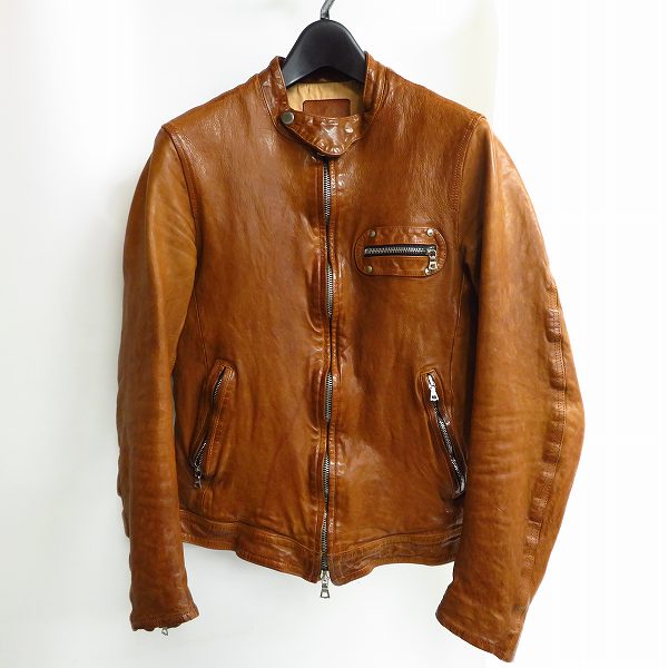 実際に弊社で買取させて頂いたBACKLASH/バックラッシュ 牛革/ドイツカーフ製品染め シングルライダースジャケット 1221-01/2