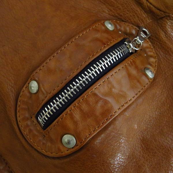 実際に弊社で買取させて頂いたBACKLASH/バックラッシュ 牛革/ドイツカーフ製品染め シングルライダースジャケット 1221-01/2の画像 6枚目