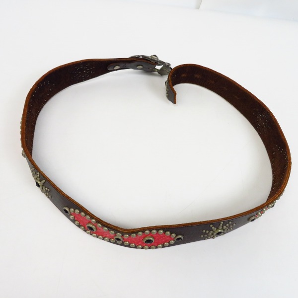 実際に弊社で買取させて頂いたHTC/Hollywood Trading Company/エイチティーシー レザーベルト レザー切り替え スタッズ/ストーン ブラウン系の画像 8枚目