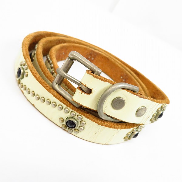 実際に弊社で買取させて頂いたHTC/Hollywood Trading Company/エイチティーシー レザーベルト スリム スタッズ/ストーン ホワイト