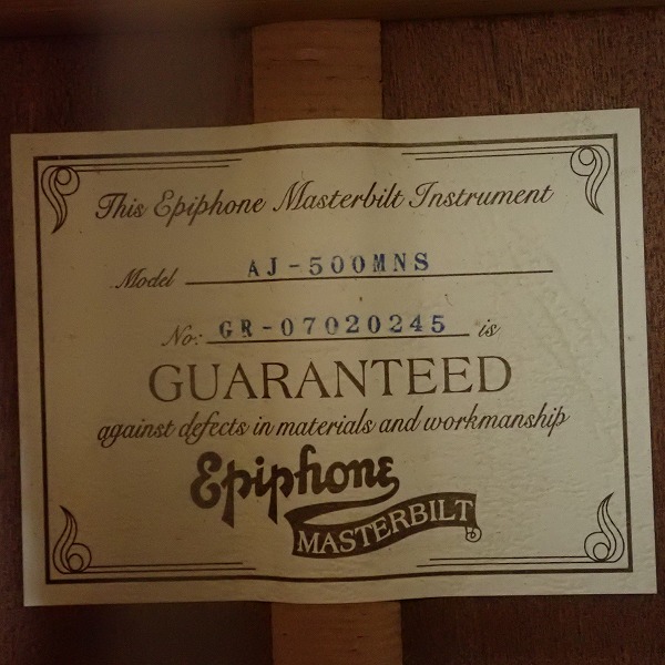実際に弊社で買取させて頂いた★Epiphone/エピフォン Masterbuilt/マスタービルト AJ-500MNS アコースティックギター/アコギ ソフトケース付の画像 4枚目