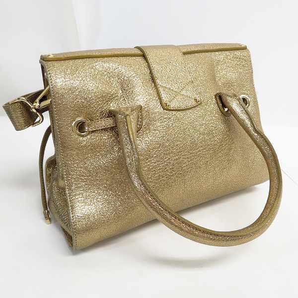 実際に弊社で買取させて頂いたJIMMY CHOO/ジミーチュウ ロゴプレート ロザリー レザーハンドバッグ ゴールドの画像 1枚目