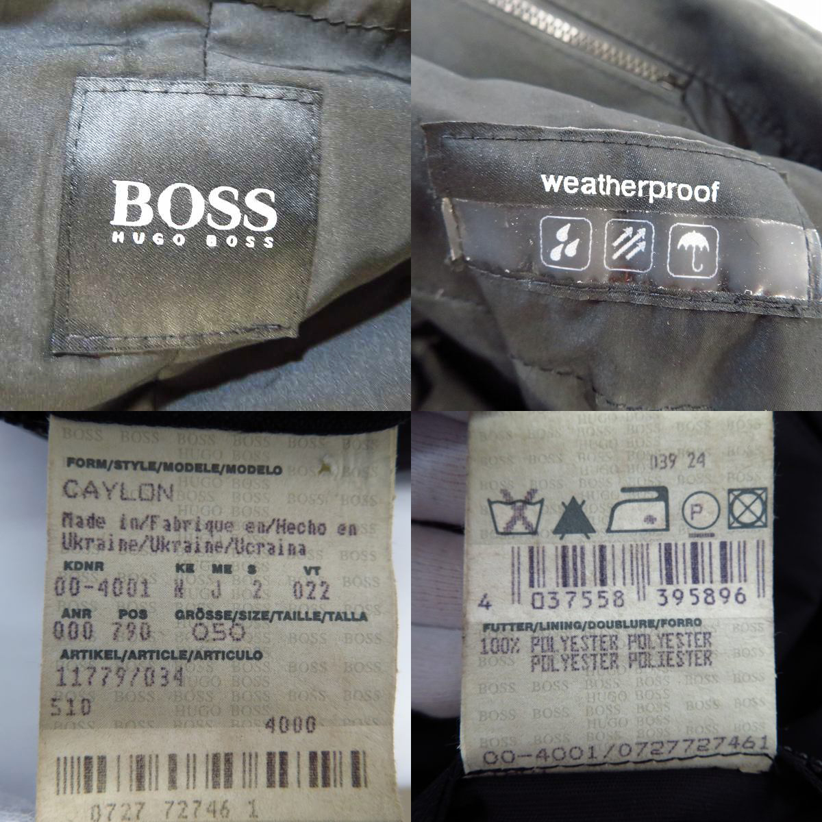 実際に弊社で買取させて頂いたBOSS HUGO BOSS/ボスヒューゴボス weatherproof ジップアップ コート ブラック 50の画像 2枚目