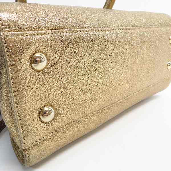 実際に弊社で買取させて頂いたJIMMY CHOO/ジミーチュウ ロゴプレート ロザリー レザーハンドバッグ ゴールドの画像 2枚目
