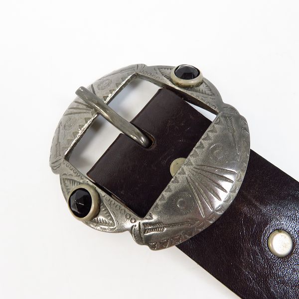 実際に弊社で買取させて頂いたHTC/Hollywood Trading Company/エイチティーシー レザーベルト レザー切り替え スタッズ/ストーン ブラウン系の画像 1枚目