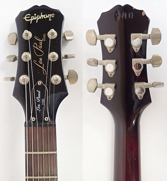 実際に弊社で買取させて頂いた★Epiphone/エピフォン Les Paul 100/レスポール Vintage Sunburst 2ND CLASS ボルトオンネックの画像 2枚目