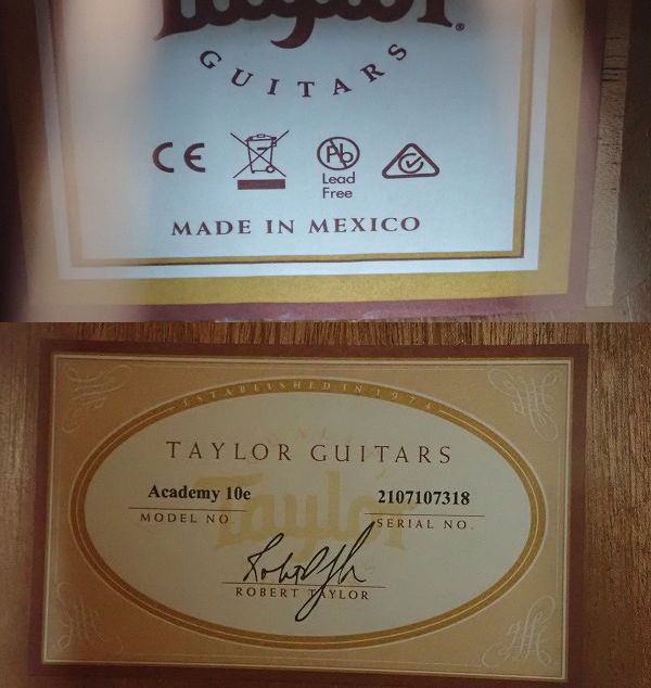 実際に弊社で買取させて頂いた★Taylor/テイラー Academy 10e/アカデミー エレアコ/アコースティックギター ギグケース付の画像 5枚目