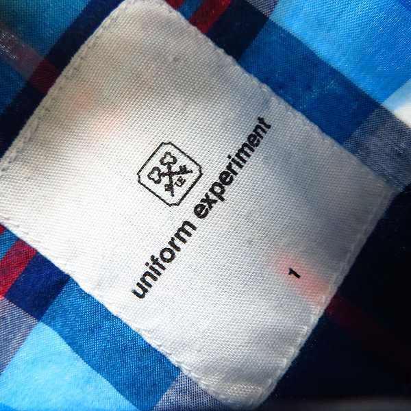 実際に弊社で買取させて頂いたuniform experiment/ユニフォームエクスペリメント 14SS 袖チェック切替ストライプシャツ UE-140071/1の画像 2枚目
