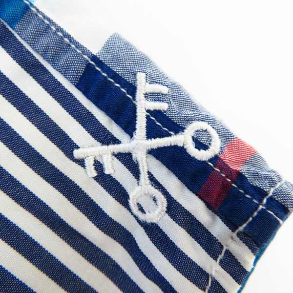 実際に弊社で買取させて頂いたuniform experiment/ユニフォームエクスペリメント 14SS 袖チェック切替ストライプシャツ UE-140071/1の画像 4枚目