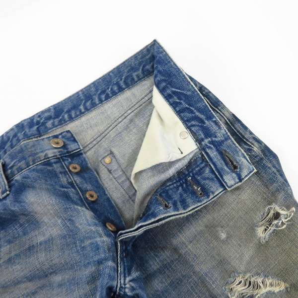 実際に弊社で買取させて頂いたBACKLASH/バックラッシュ クラッシュ/ダメージ加工 デニムパンツ ブルー 1308-07/XLの画像 4枚目