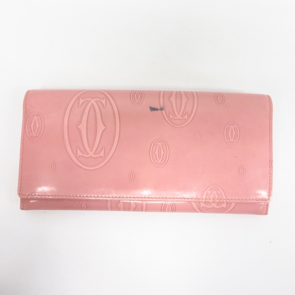実際に弊社で買取させて頂いたCartier/カルティエ ハッピーバースデー エナメルレザー 二つ折り長財布 ピンクの画像 1枚目