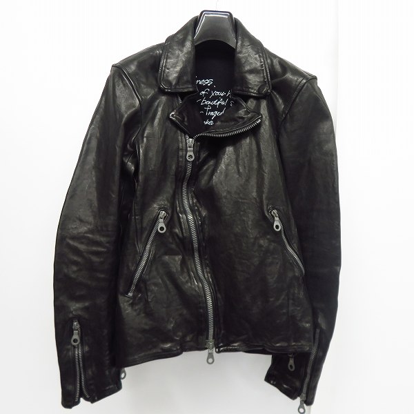 実際に弊社で買取させて頂いたBACKLASH/バックラッシュ イタリアン ダブルショルダー製品染めダブルライダース インナー付き1254-02/S 