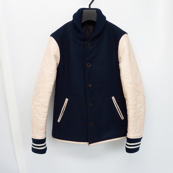 実際に弊社で買取させて頂いたBACKLASH/バックラッシュ ウールメルトン/ドイツカーフレザー スタジャン 1403-01 size：M