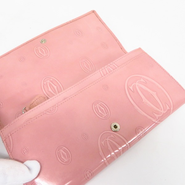 実際に弊社で買取させて頂いたCartier/カルティエ ハッピーバースデー エナメルレザー 二つ折り長財布 ピンクの画像 4枚目