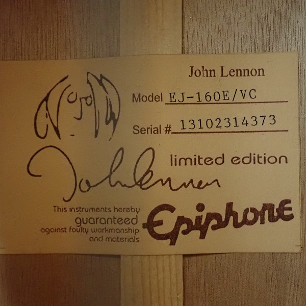 実際に弊社で買取させて頂いた★Epiphone/エピフォン EJ-160E/VC John Lennon/ジョンレノンモデル エレアコ/アコースティックギター ソフトケース付の画像 4枚目