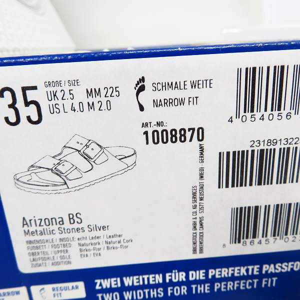 実際に弊社で買取させて頂いた【未使用】BIRKENSTOCK/ビルケンシュトック ARIZONA シルバー/35の画像 8枚目