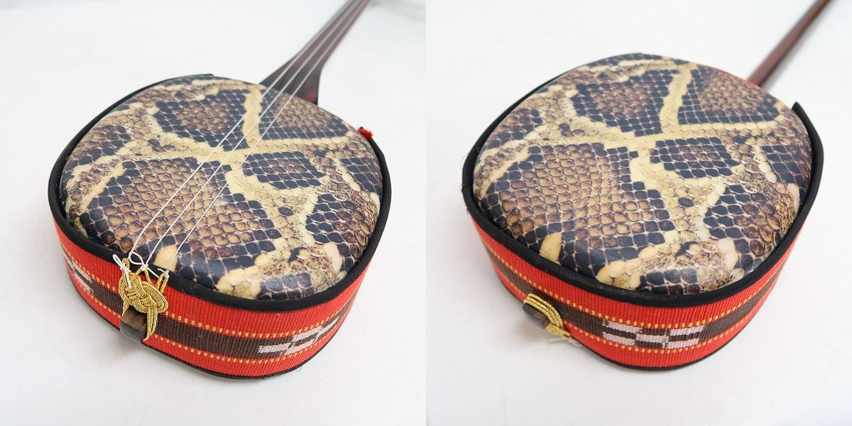 実際に弊社で買取させて頂いた★沖縄伝統楽器 三線 プリント蛇皮 和楽器の画像 2枚目