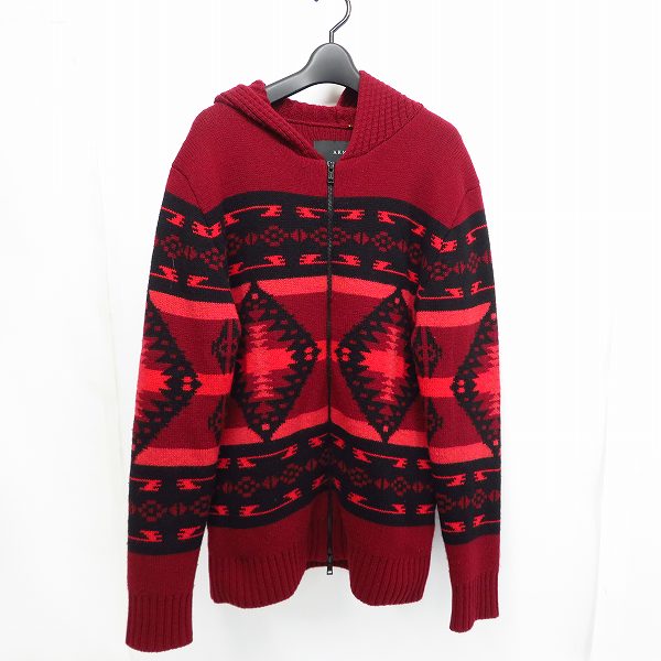 実際に弊社で買取させて頂いたAKM/エーケーエム FUKAKI MERINO WOOL ZIP HOODED/メリノウール ジップフーデッド オルテガ柄 K109-WOL017/L