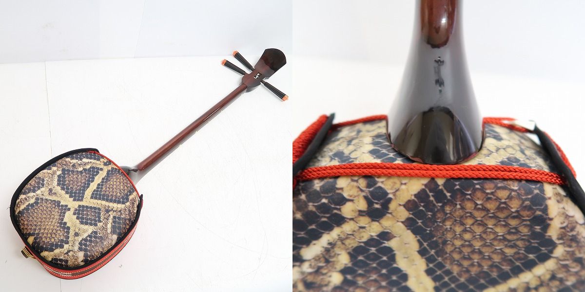 実際に弊社で買取させて頂いた★沖縄伝統楽器 三線 プリント蛇皮 和楽器の画像 7枚目