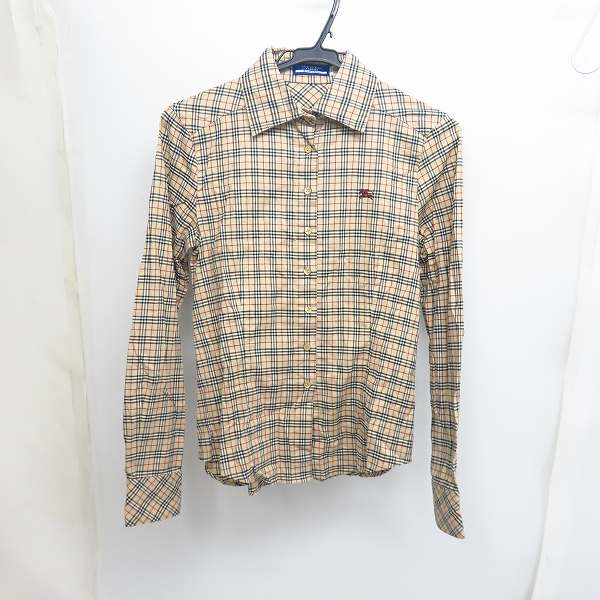 実際に弊社で買取させて頂いたBURBERRY BLUE LABEL/バーバリーブルーレーベル ホース刺繍 チェック柄長袖シャツ FE501-170-43/38