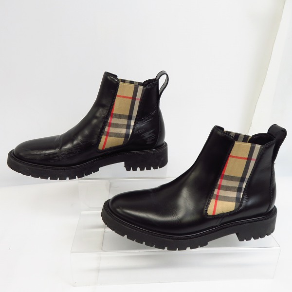 実際に弊社で買取させて頂いたBURBERRY/バーバリー イタリア製/カーフレザー ヴィンテージチェックディテール チェルシーブーツ 38の画像 3枚目