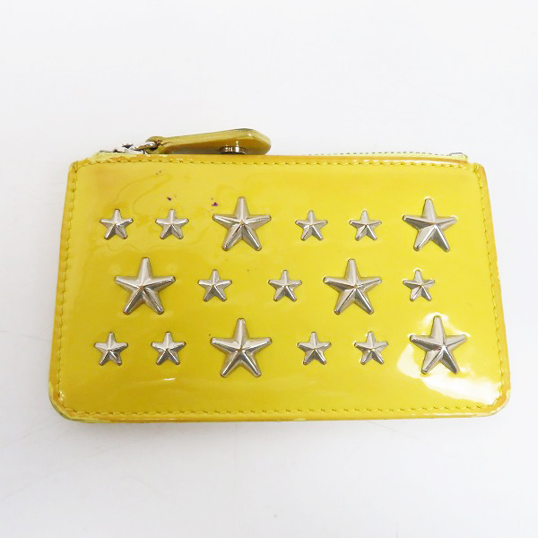 実際に弊社で買取させて頂いたJIMMY CHOO/ジミーチュウ スタースタッズ カラビナチェーン付き エナメルレザー コインケース