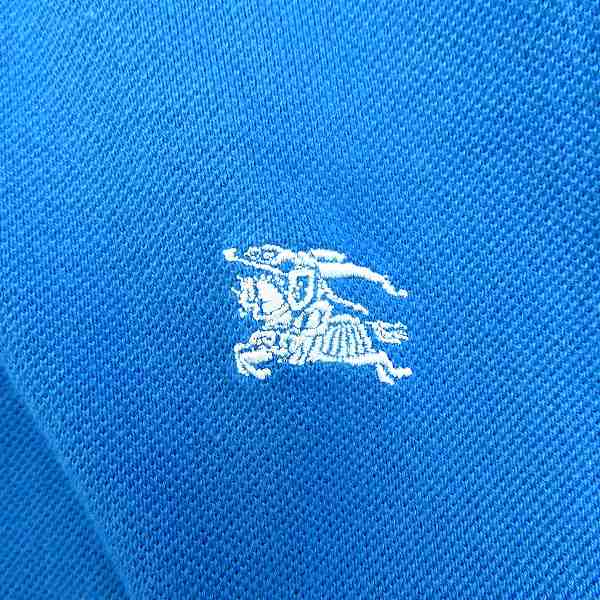 実際に弊社で買取させて頂いたBURBERRY LONDON/バーバリー ロンドン チェック柄切替 ホース刺繍 半袖ポロシャツ 青系 3Lの画像 5枚目