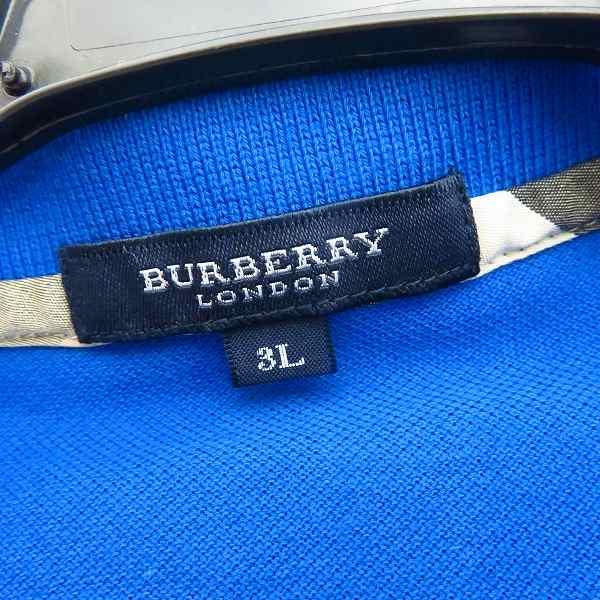 実際に弊社で買取させて頂いたBURBERRY LONDON/バーバリー ロンドン チェック柄切替 ホース刺繍 半袖ポロシャツ 青系 3Lの画像 2枚目