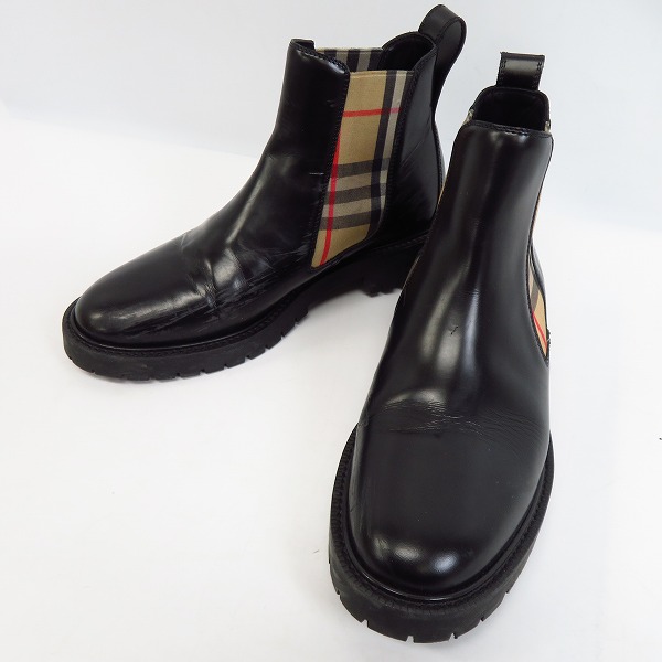 実際に弊社で買取させて頂いたBURBERRY/バーバリー イタリア製/カーフレザー ヴィンテージチェックディテール チェルシーブーツ 38