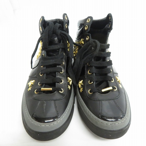 実際に弊社で買取させて頂いたJIMMY CHOO/ジミーチュウ スタースタッズ エナメル切替 レザー ハイカットスニーカー/40