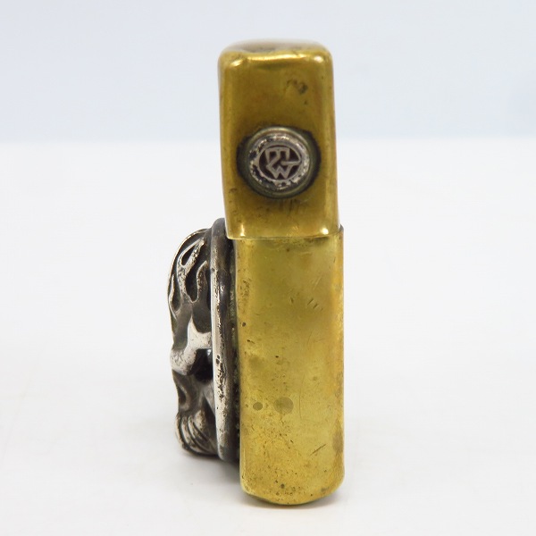 実際に弊社で買取させて頂いたTRAVIS WALKER/トラヴィスワーカー ZIPPO/ジッポー ブラス フレイムスカル/サイドロゴ メタル貼り 2008年製の画像 4枚目