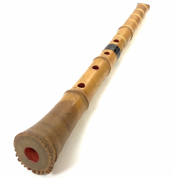 実際に弊社で買取させて頂いたジャンク 尺八 琴古流 横山篁邨 銘 約55cm 和楽器 補修/クラック有り