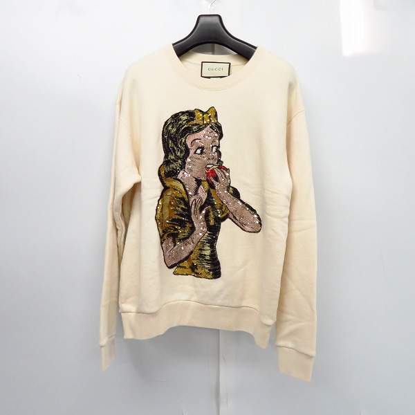 GUCCI(グッチ) トレーナー サイズS レディース美品  白雪姫スパンコール クルーネックスウェット 469250 X9S42 アイボリー×イエロー×マルチ 長袖/刺繍/スパンコール/DISNEYコラボ JPタグ】GUCCI × DISNEY/グッチ × ディズニー 白雪姫スパンコール