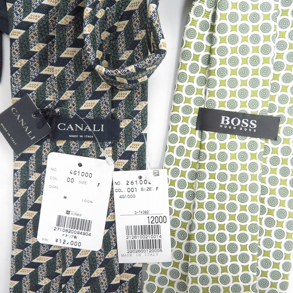 実際に弊社で買取させて頂いた【未使用】HUGO BOSS/ヒューゴボス/Calvin Klein Jeans/カルバン･クライン 他 ボーダー/総柄 ネクタイ 6点セットの画像 1枚目