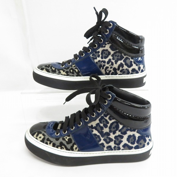 実際に弊社で買取させて頂いたJIMMY CHOO/ジミーチュウ レオパード柄 ハイカットスニーカー エナメル切替/40の画像 3枚目
