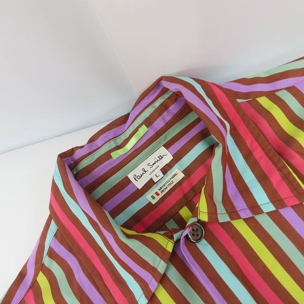 実際に弊社で買取させて頂いたPaul Smith/ポールスミス ストライプ柄 半袖 オープンカラーシャツ/Lの画像 4枚目