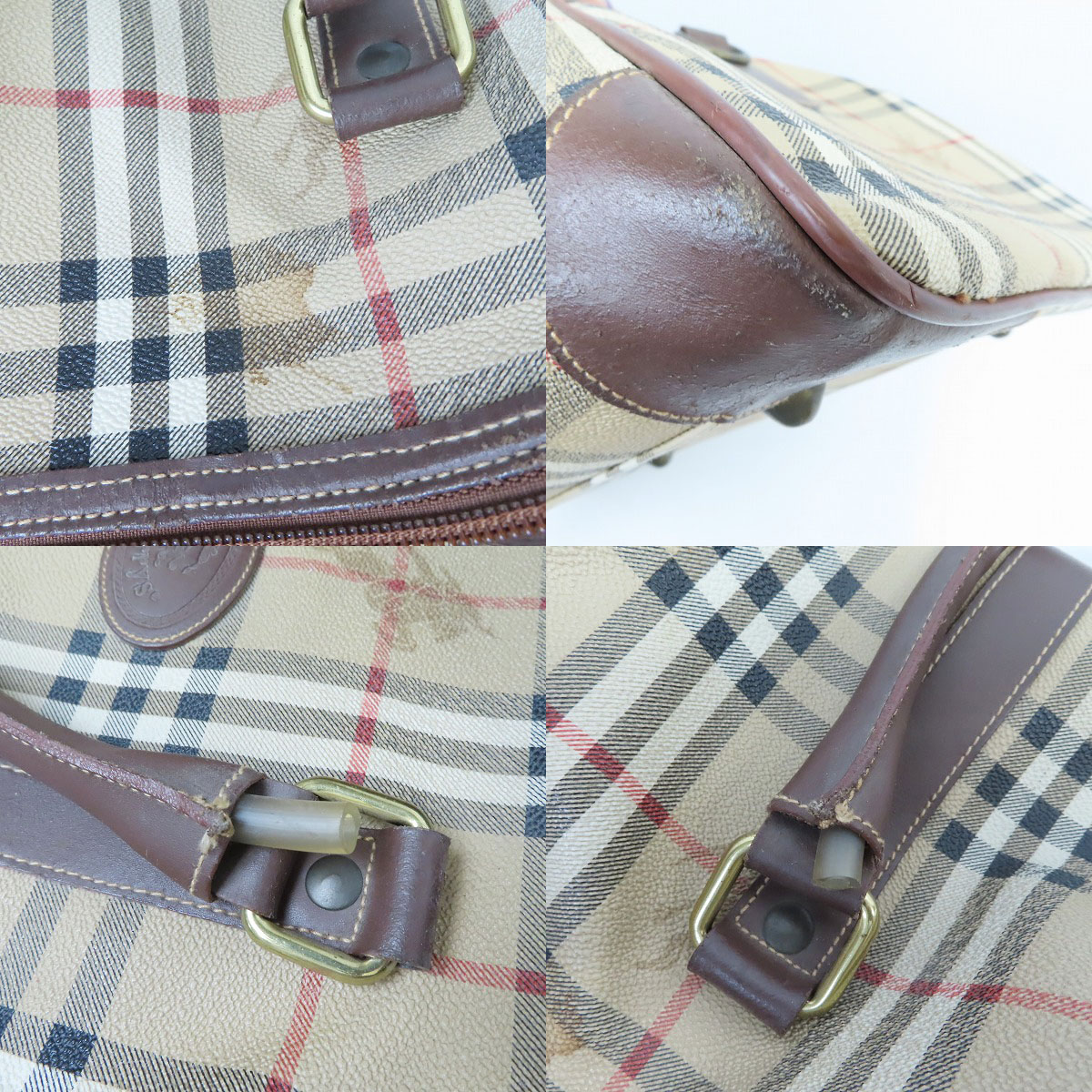 実際に弊社で買取させて頂いたBurberrys/バーバリーズ チェック柄 レザー ボストンバッグの画像 6枚目