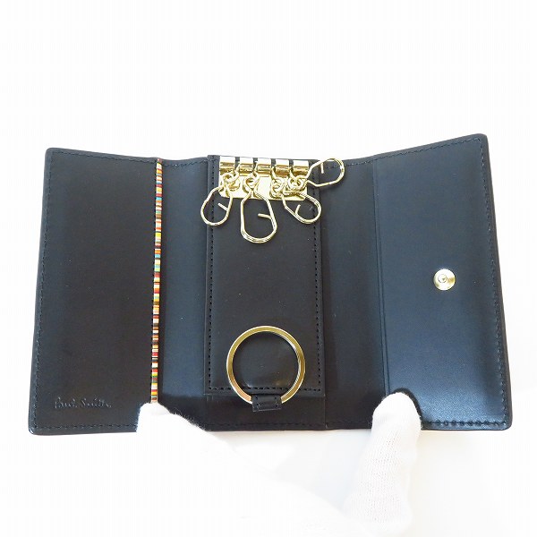 実際に弊社で買取させて頂いたPaul Smith/ポールスミス オールドレザー 4連キーケース ブラック P482の画像 5枚目