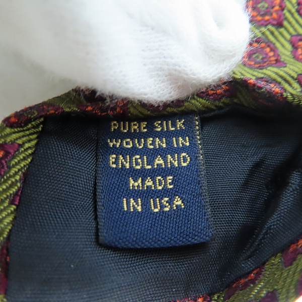 実際に弊社で買取させて頂いたBrooks Brothers/ブルックスブラザーズ 総柄 シルク生地 ネクタイ アメリカ製 カーキ×レッドの画像 4枚目