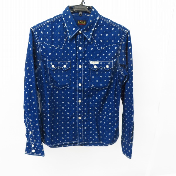 実際に弊社で買取させて頂いたTHE FLAT HEAD/フラットヘッド L/S 長袖 ペイズリー柄 シャツ ブルー/青 Size：36