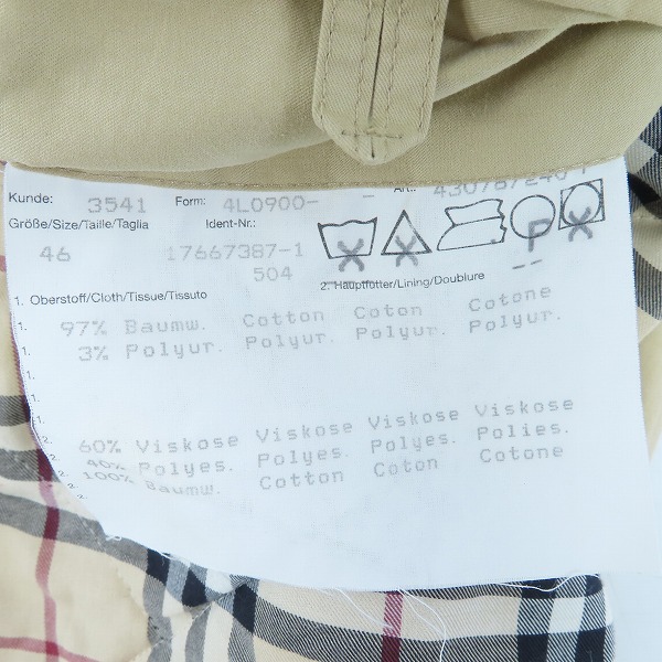 実際に弊社で買取させて頂いたBURBERRY LONDON/バーバリーロンドン ステンカラー コート/46の画像 4枚目