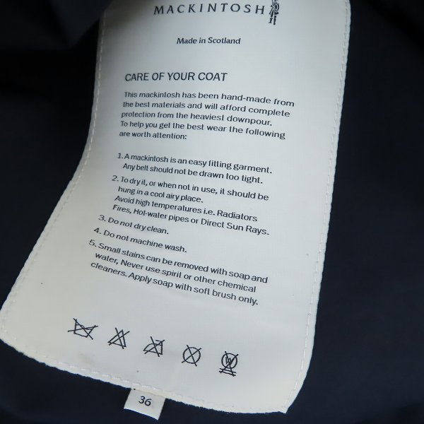 実際に弊社で買取させて頂いたMACKINTOSH/マッキントッシュ DUNKELD/ダンケルド ゴム引き ステンカラーコート GR-1001D/36の画像 3枚目